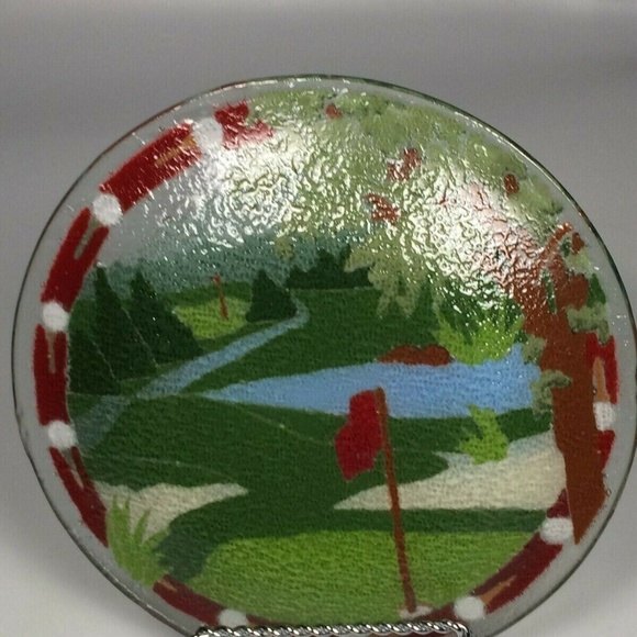 PEGGY KARR GLASS Golf Course plate golfer gift - Picture 2 of 8